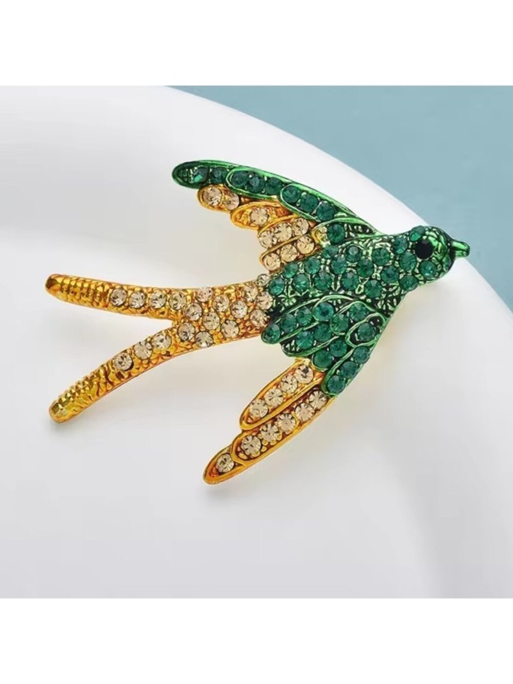 Swallow Elegant Green Gold Bird Brooch